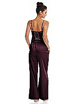 Rear View Thumbnail - Bordeaux Satin Wide-Leg Lounge Pants with Pockets - Ray