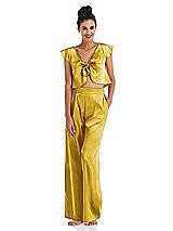 Front View Thumbnail - Marigold Satin Wide-Leg Lounge Pants with Pockets - Ray