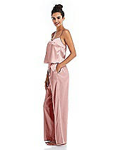 Side View Thumbnail - Rose Satin Wide-Leg Lounge Pants with Pockets - Ray