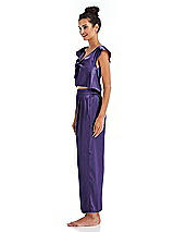 Side View Thumbnail - Regalia - PANTONE Ultra Violet Satin Ankle Wide-Leg Lounge Pants - Vic