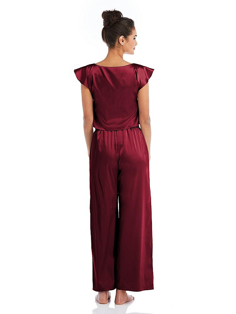 Back View - Burgundy Satin Ankle Wide-Leg Lounge Pants - Vic