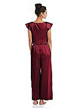 Rear View Thumbnail - Burgundy Satin Ankle Wide-Leg Lounge Pants - Vic