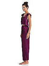 Side View Thumbnail - Merlot Satin Ankle Wide-Leg Lounge Pants - Vic
