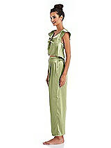Side View Thumbnail - Mint Satin Ankle Wide-Leg Lounge Pants - Vic