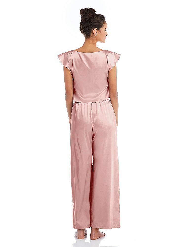 Back View - Rose Satin Ankle Wide-Leg Lounge Pants - Vic