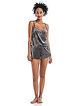 Front View Thumbnail - Caviar Gray Velvet Lounge Shorts with Pockets - Tessa