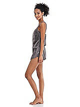 Side View Thumbnail - Caviar Gray Velvet Lounge Shorts with Pockets - Tessa