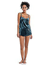 Front View Thumbnail - Dutch Blue Velvet Lounge Shorts with Pockets - Tessa