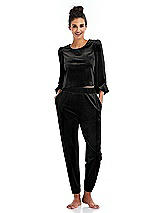 Front View Thumbnail - Black Velvet Joggers with Pockets - May
