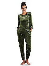Front View Thumbnail - Olive Green Velvet Joggers with Pockets - May
