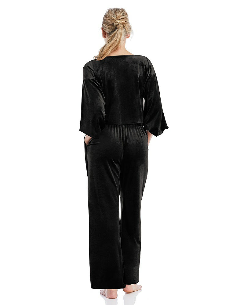 Back View - Black Velvet Ankle Wide-Leg Lounge Pants - Billie