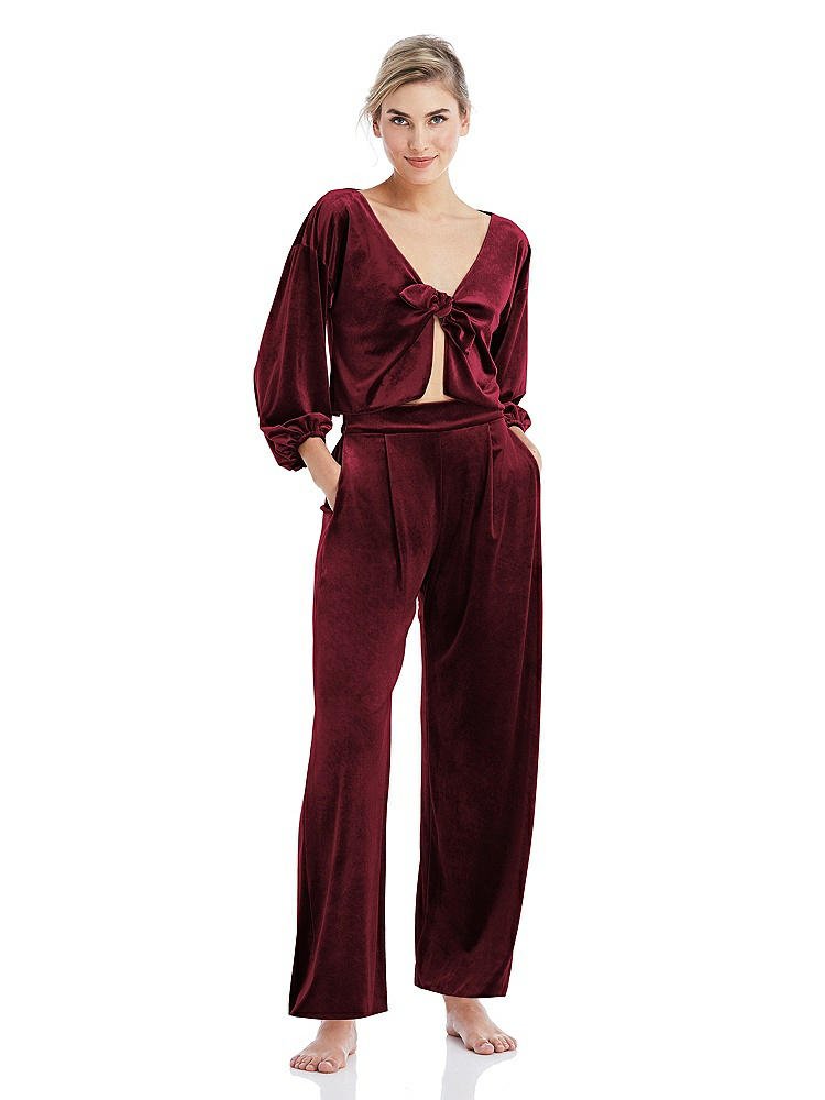 Front View - Cabernet Velvet Ankle Wide-Leg Lounge Pants - Billie
