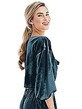 Side View Thumbnail - Dutch Blue Tie-Front Velvet Puff Sleeve Top - Poppy