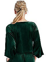 Rear View Thumbnail - Evergreen Tie-Front Velvet Puff Sleeve Top - Poppy