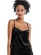 Front View Thumbnail - Black Split Back Slim Strap Velvet Cami - Sari