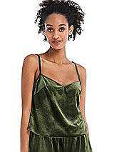 Front View Thumbnail - Olive Green Split Back Slim Strap Velvet Cami - Sari