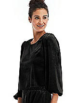 Side View Thumbnail - Black Velvet Pullover Puff Sleeve Top - Rue