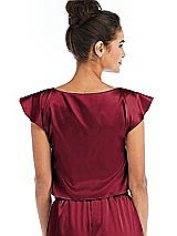 Rear View Thumbnail - Burgundy Satin Tie-Front Lounge Crop Top - Frankie