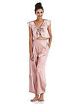 Alt View 1 Thumbnail - Rose Satin Tie-Front Lounge Crop Top - Frankie