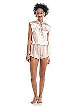 Alt View 1 Thumbnail - Blush Satin Stand Collar Tie-Front Pullover Top - Remi