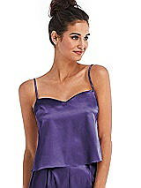 Front View Thumbnail - Regalia - PANTONE Ultra Violet Split Back Satin Cami Top with Slim Straps