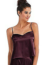 Front View Thumbnail - Bordeaux Split Back Satin Cami Top with Slim Straps