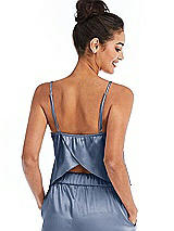 Rear View Thumbnail - Larkspur Blue Split Back Satin Cami Top with Slim Straps