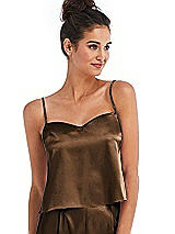 Front View Thumbnail - Latte Split Back Satin Cami Top with Slim Straps