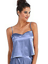 Front View Thumbnail - Periwinkle - PANTONE Serenity Split Back Satin Cami Top with Slim Straps