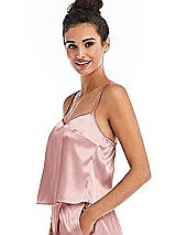 Side View Thumbnail - Rose Split Back Satin Cami Top with Slim Straps