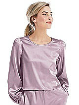 Front View Thumbnail - Suede Rose Satin Pullover Puff Sleeve Top - Parker