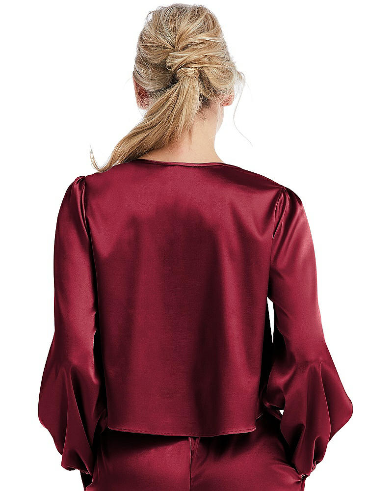 Back View - Burgundy Satin Pullover Puff Sleeve Top - Parker