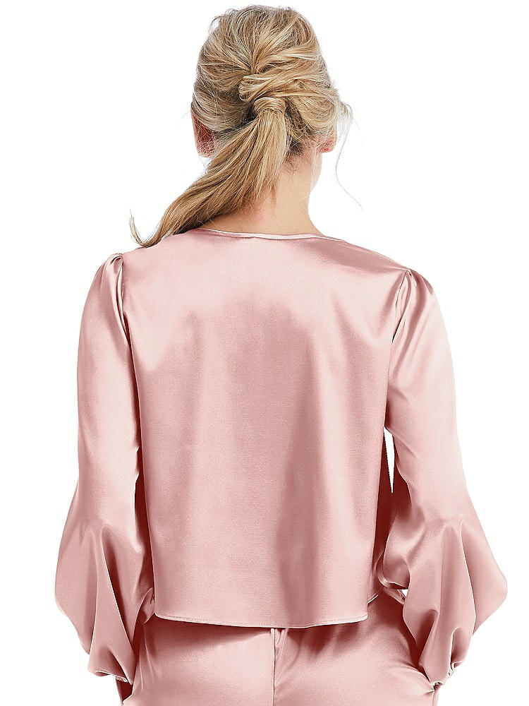 Back View - Rose Satin Pullover Puff Sleeve Top - Parker