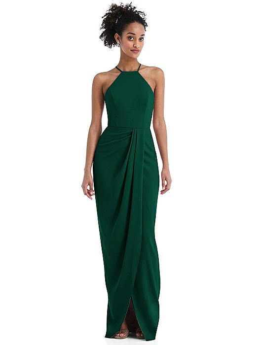 Halter Draped Tulip Skirt Maxi Dress