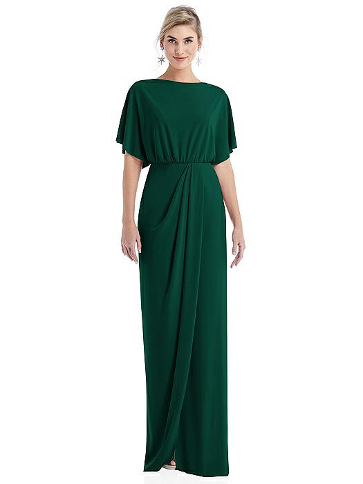 Open-Back Three-Quarter Sleeve Draped Tulip Skirt Maxi Dress