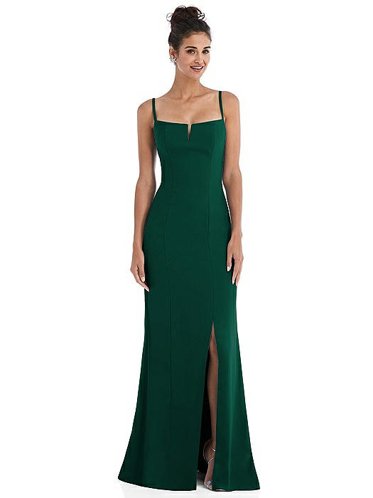 Notch Crepe Trumpet Gown with Front Slit