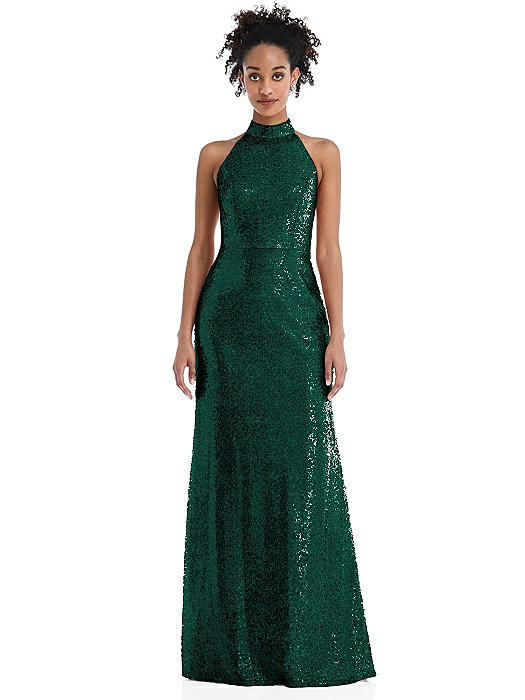 Stand Collar Halter Sequin Trumpet Gown
