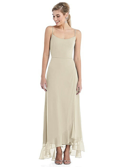 Scoop Neck Ruffle-Trimmed High Low Maxi Dress