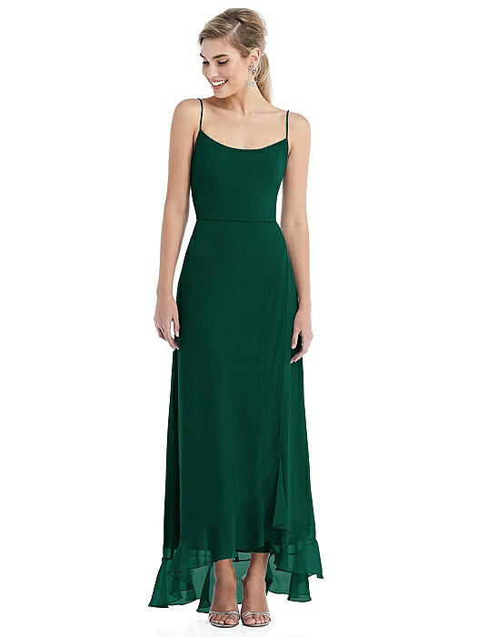 Scoop Neck Ruffle-Trimmed High Low Maxi Dress