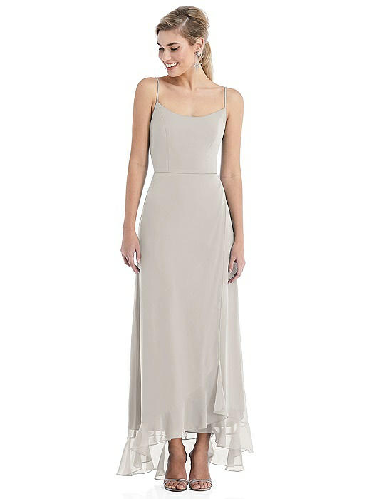 Scoop Neck Ruffle-Trimmed High Low Maxi Dress