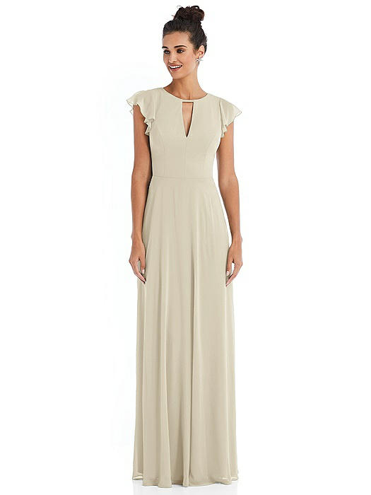 Flutter Sleeve V-Keyhole Chiffon Maxi Dress