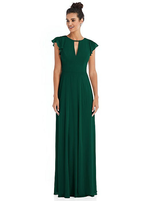 Flutter Sleeve V-Keyhole Chiffon Maxi Dress