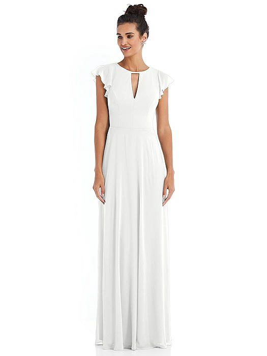 Flutter Sleeve V-Keyhole Chiffon Maxi Dress