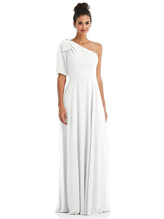 Bow One-Shoulder Flounce Sleeve Maxi Dress