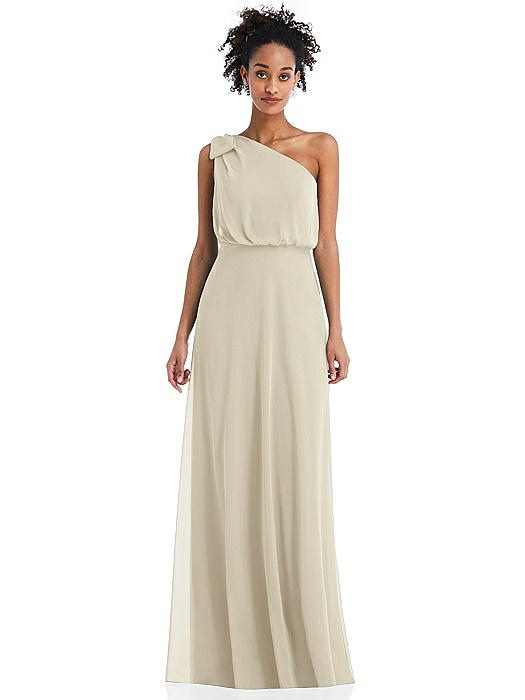 One-Shoulder Bow Blouson Bodice Maxi Dress