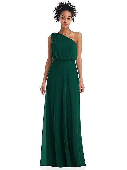 One-Shoulder Bow Blouson Bodice Maxi Dress