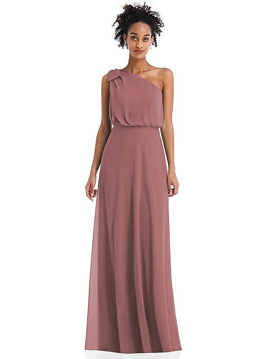 One-Shoulder Bow Blouson Bodice Maxi Dress
