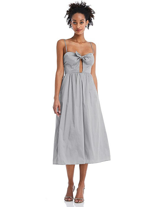 Bow-Tie Cutout Bodice Midi Dress with Pockets