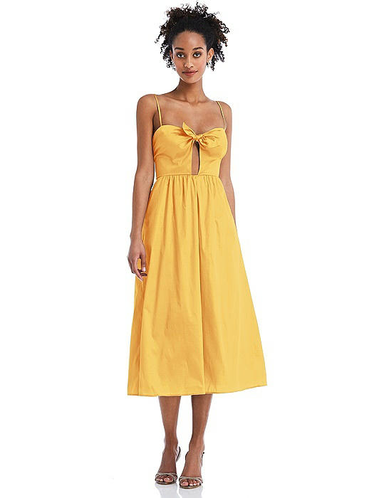Bow-Tie Cutout Bodice Midi Dress with Pockets