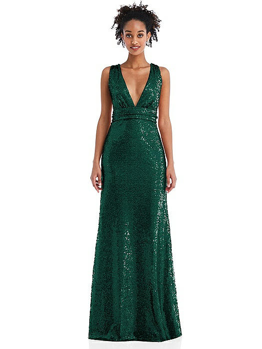 Open-Neck Criss Cross Back Sequin Maxi Dress